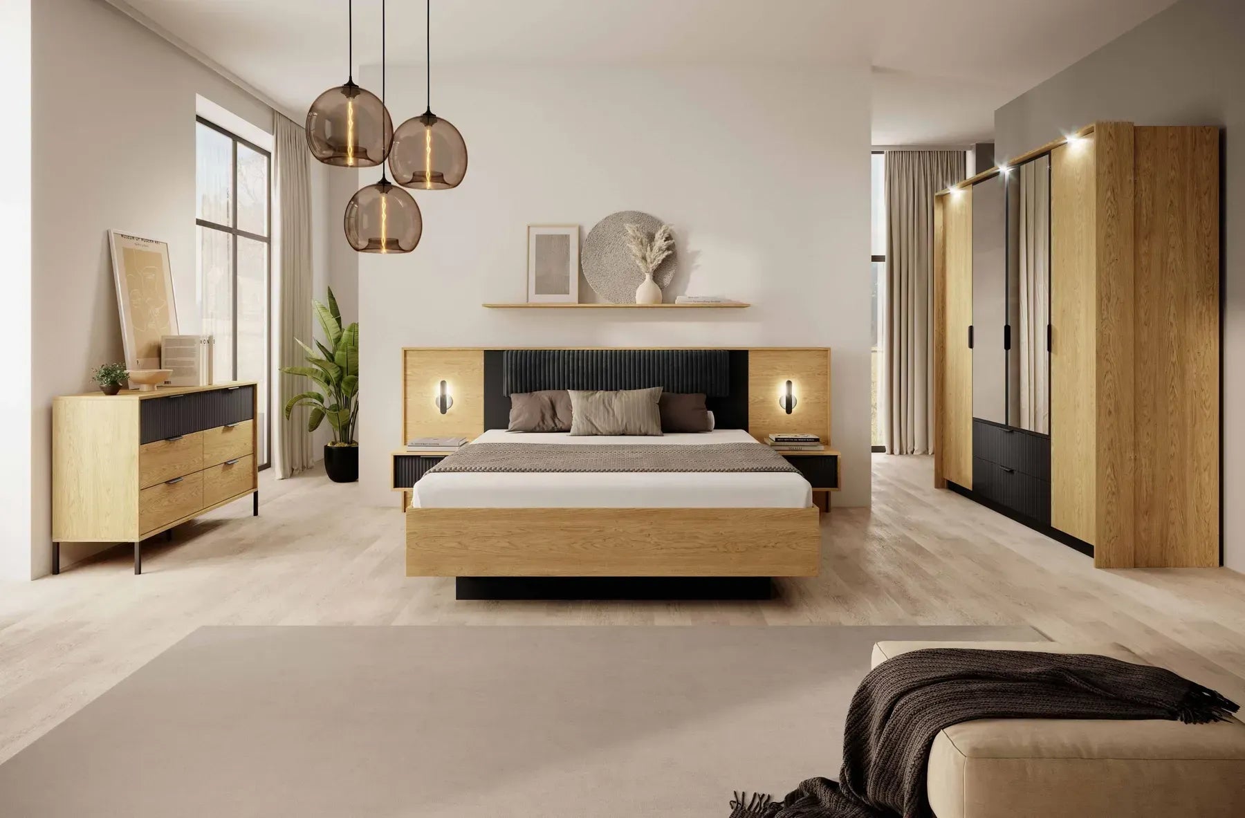 Skapis Balta 223/210/59 cm baltik ozols/melns - N1 Home