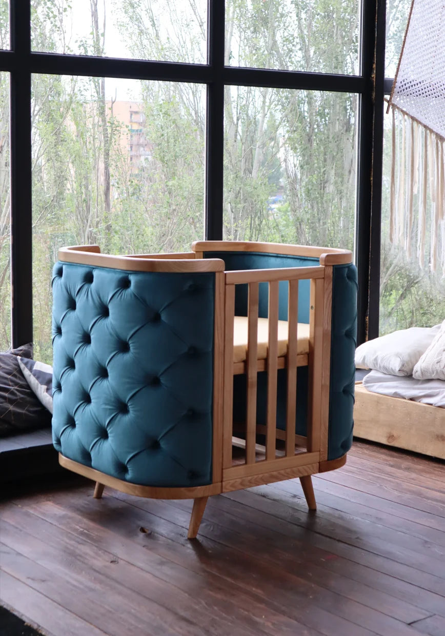 Gultiņa-transformers Boho ar kustīgu sienu 70/90-134 cm dabisks/dark mint velūrs - N1 Home