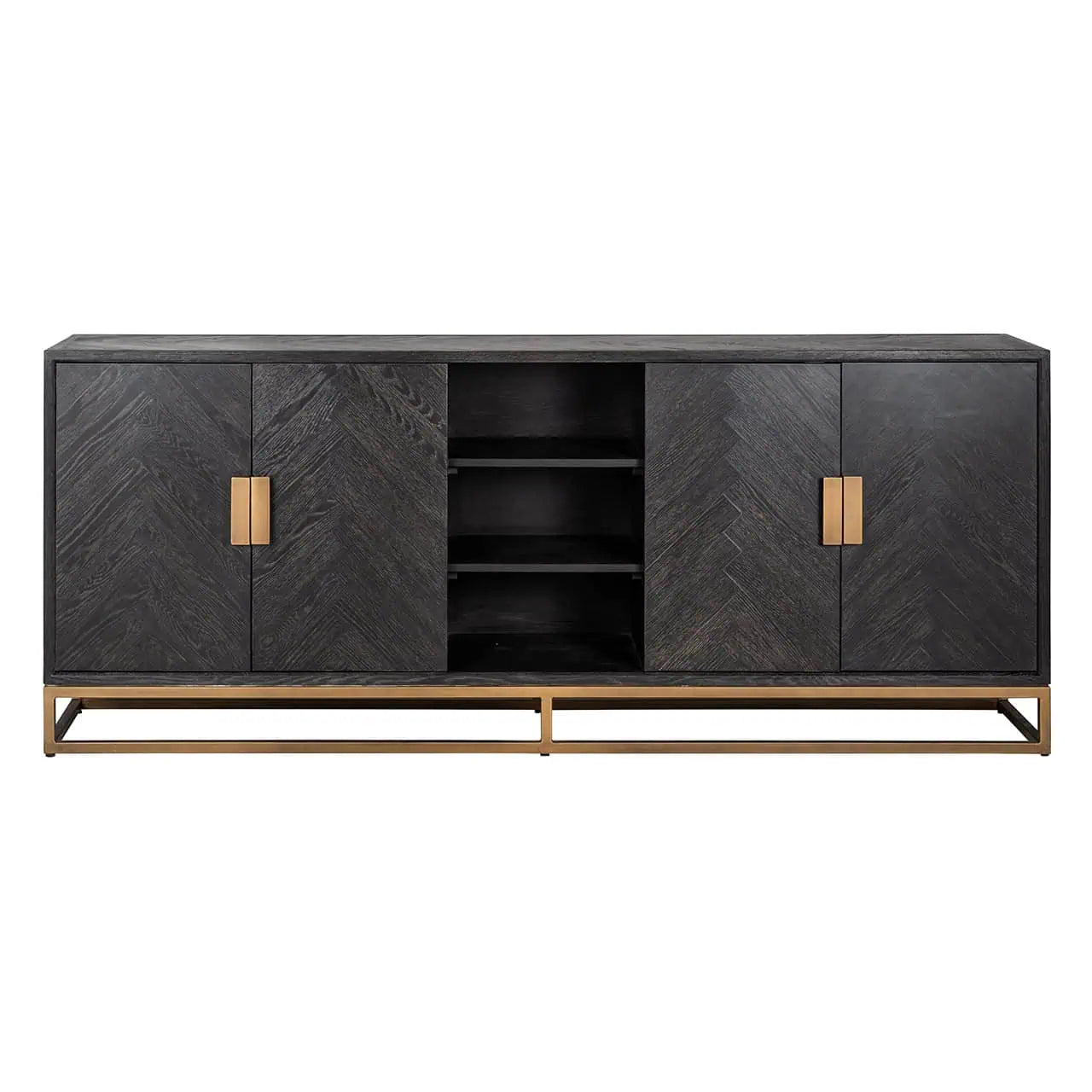 Kumode Blackbone misiņa 4 durvis Richmond Interiors 91/225/45 cm melna rustikāla - N1 Home