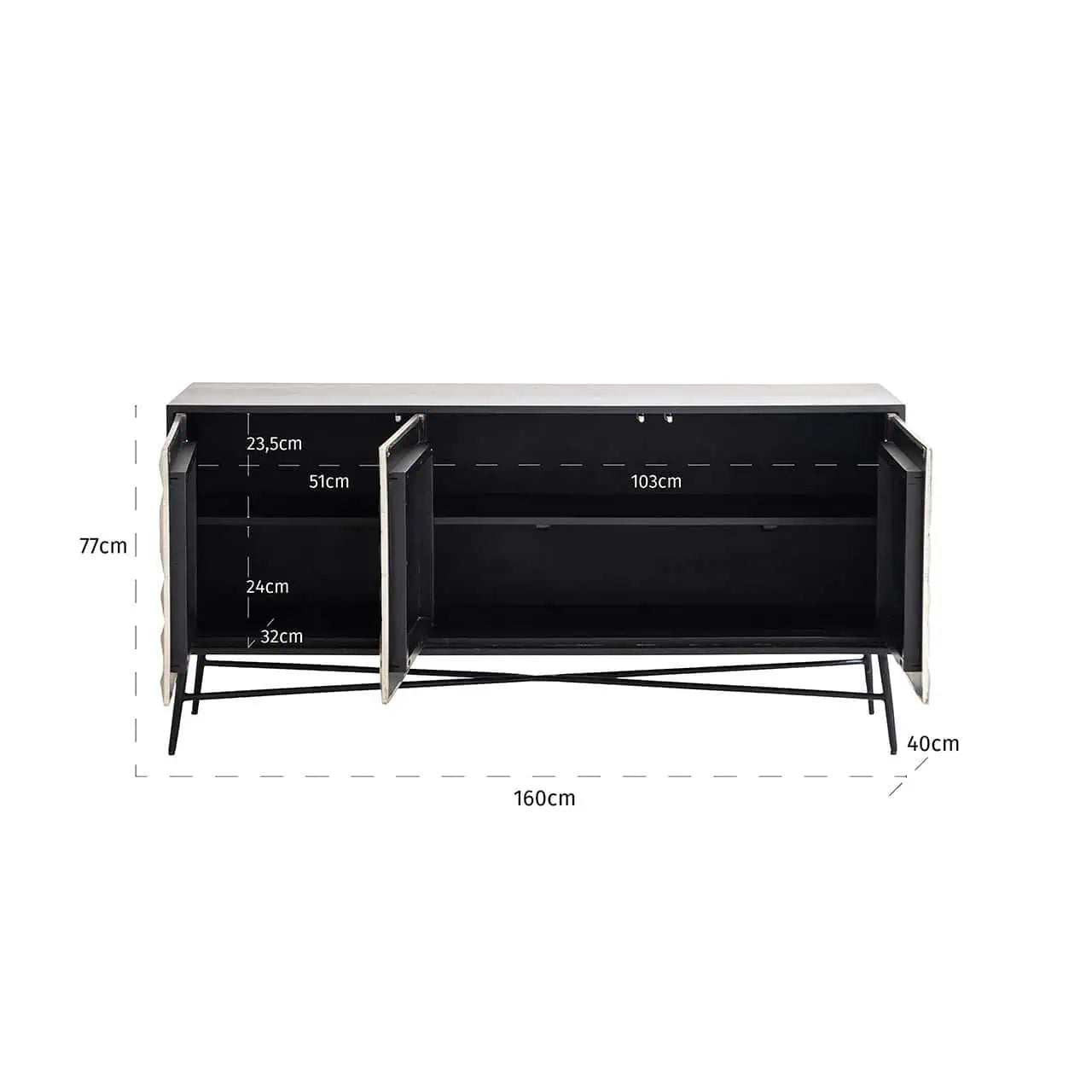 Kumode Tetro Richmond Interiors 77/160/40 cm zelts - N1 Home