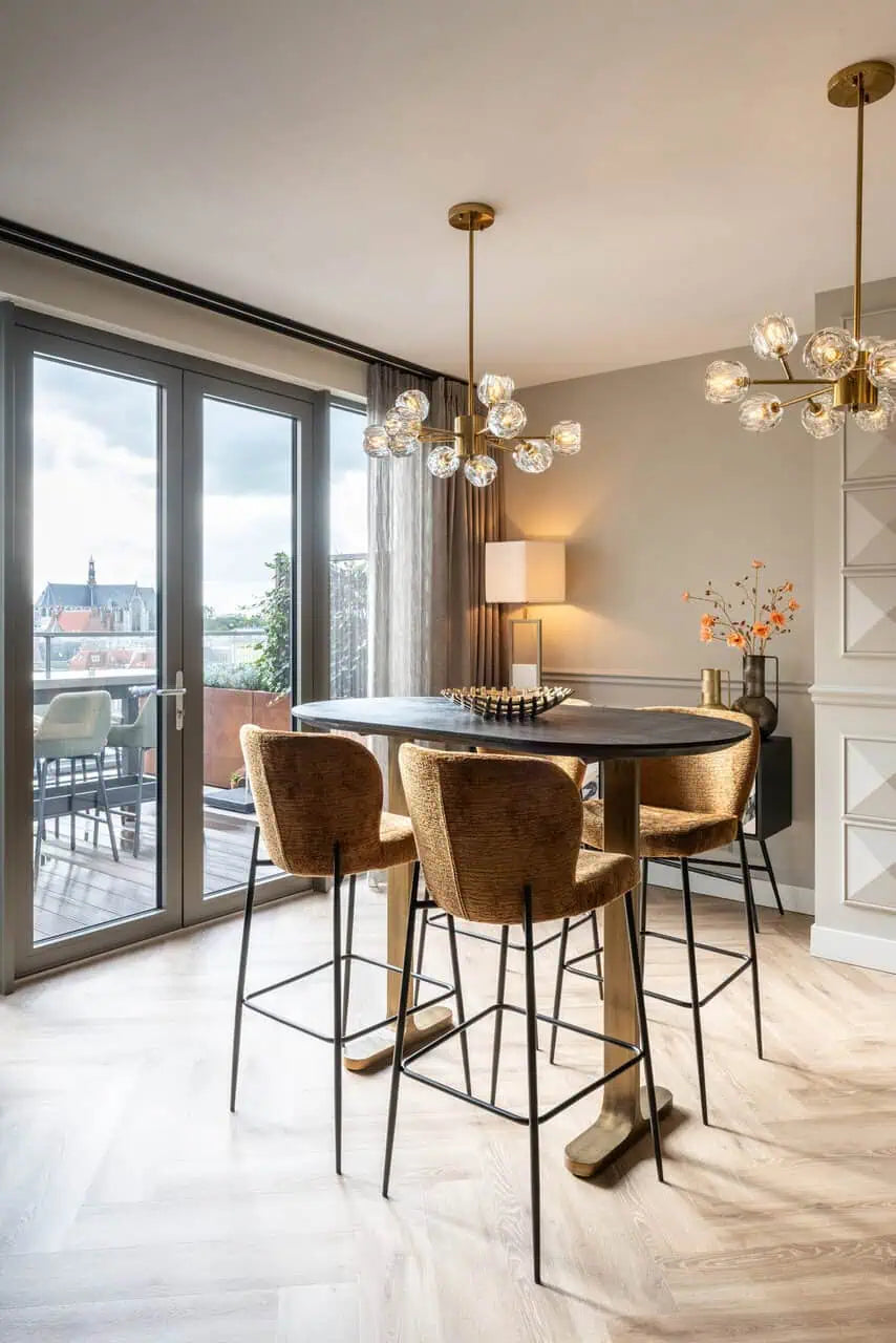 Bāra galds Revelin Richmond Interiors 106/140/75 cm melns/zelts - N1 Home