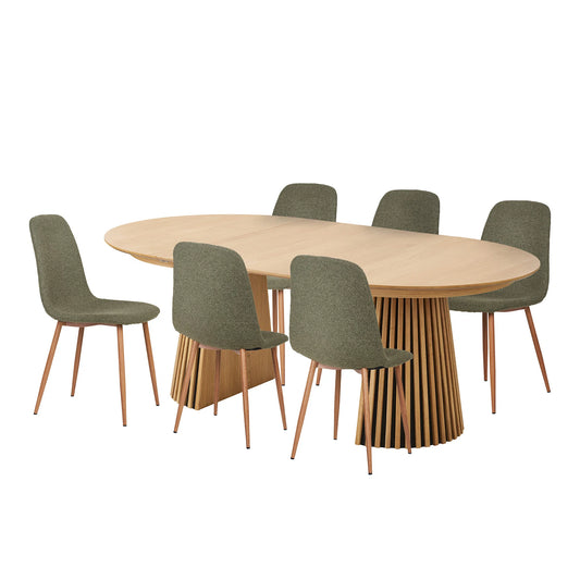 Ēdamgalda komplekts Osara 120/120-160-200/75 cm ozols/zaļs