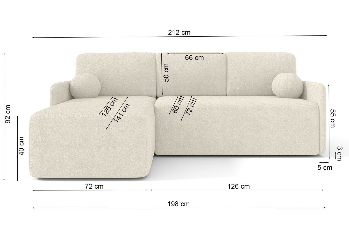 BLOOM L-veida stūra dīvāns ar gulēšanas funkciju (212/141/92cm) pelēks - N1 Home