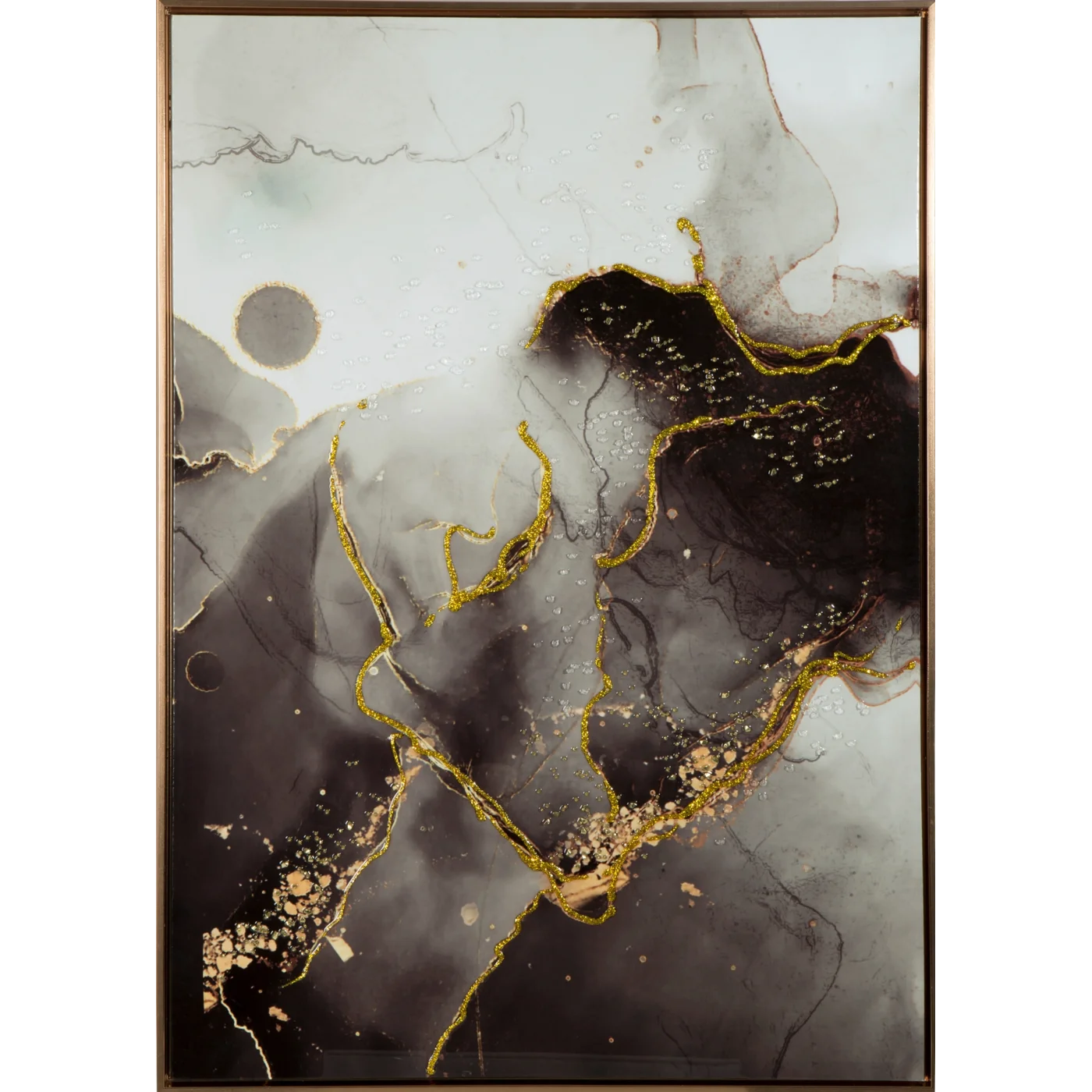 Abstrakta glezna ar zelta un melnu apdruku uz balta fona Aurora 73/103 cm - N1 Home