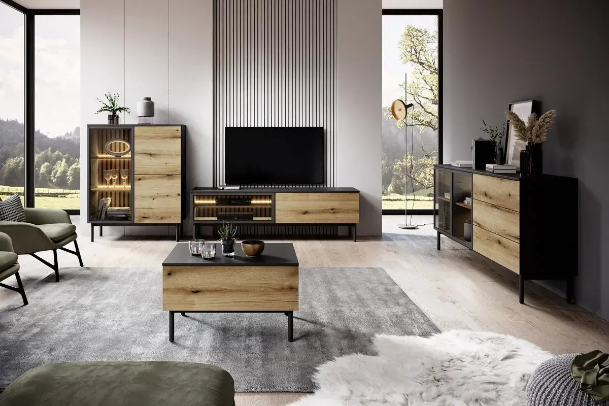 Kumode Langy 149/84/39 cm evok ozols/melns - N1 Home