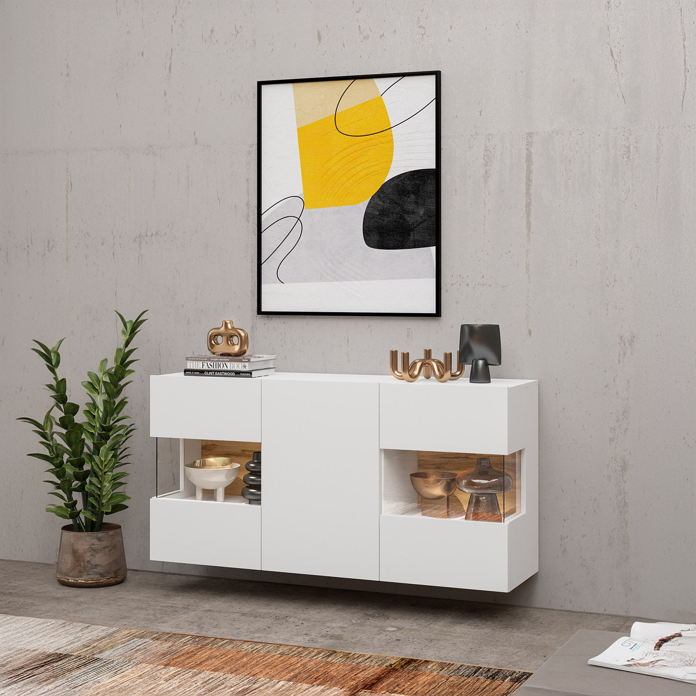 Kumode Avalon 120/35/62 cm balts/Votan ozols - N1 Home