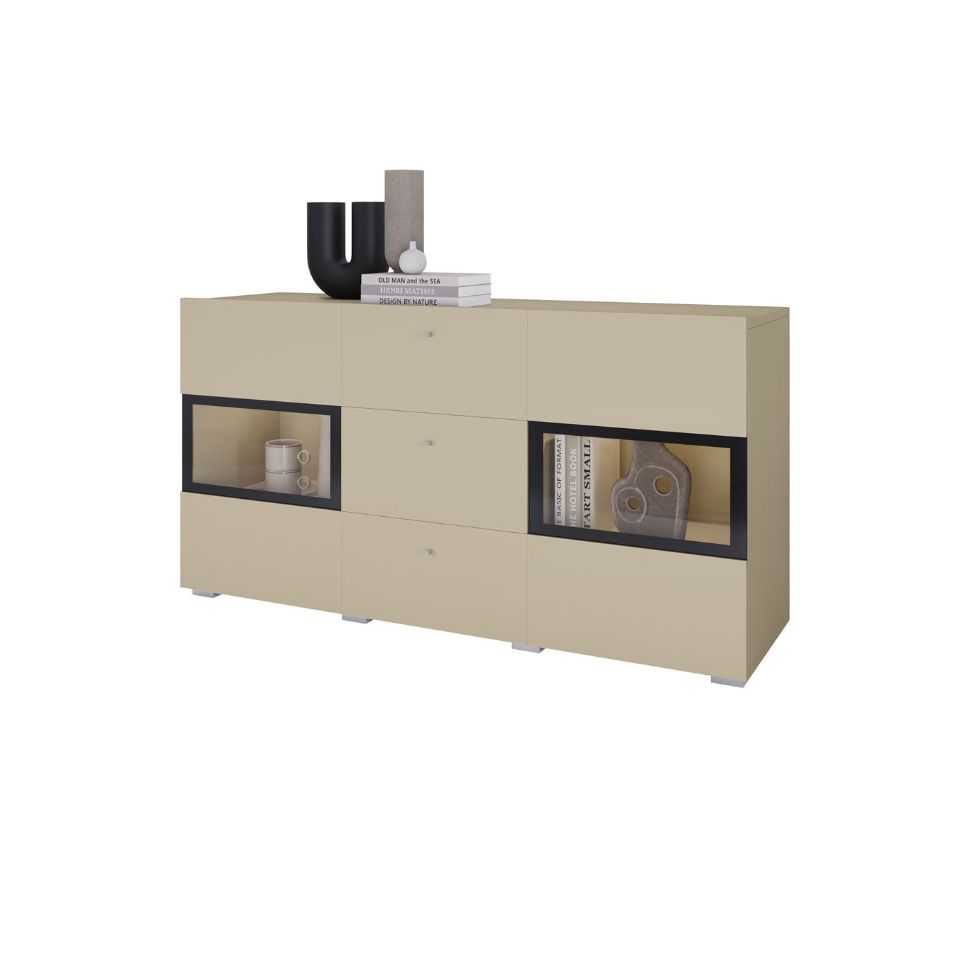 Kumode Barots 132/39/70 cm gaiši bēšs/melns - N1 Home