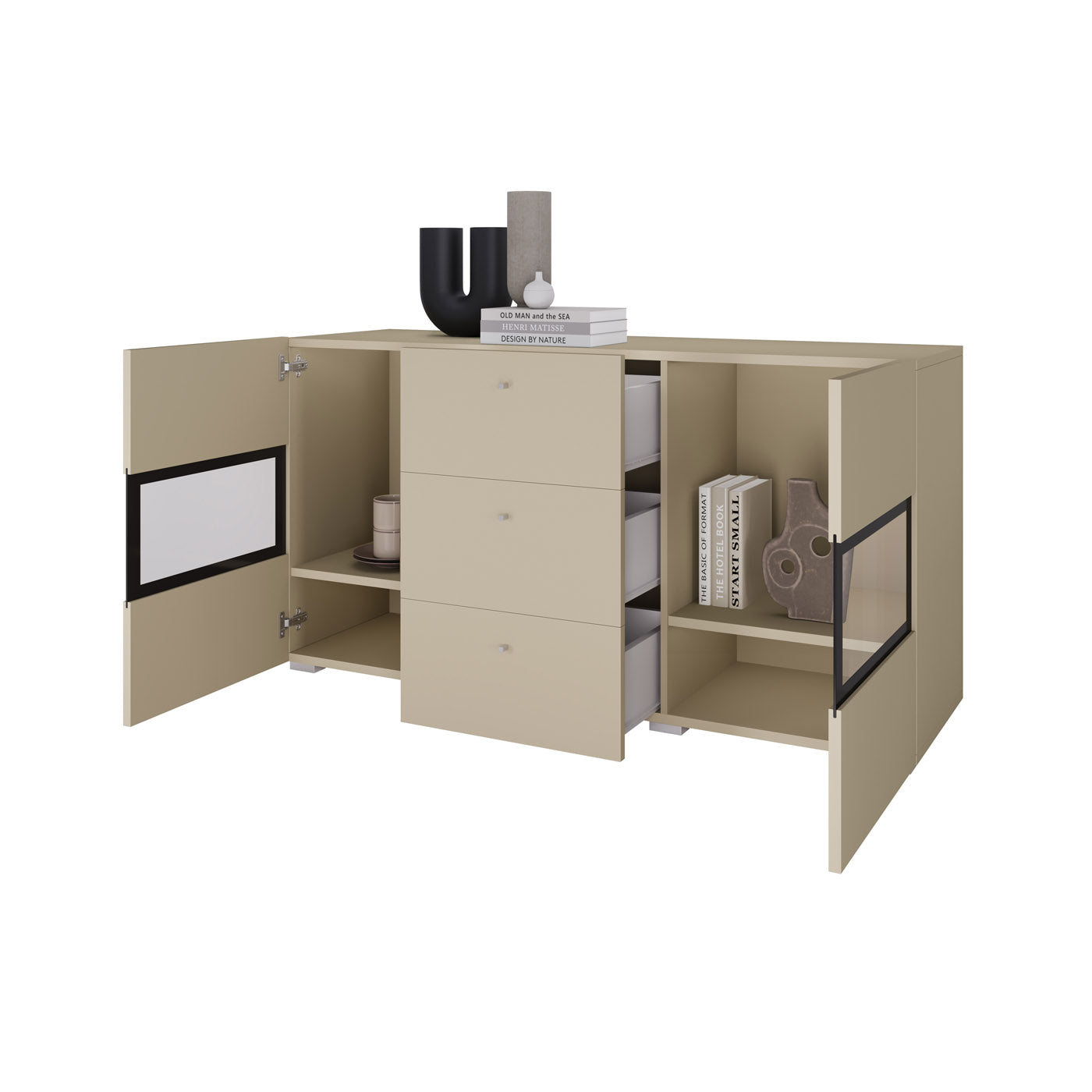 Kumode Barots 132/39/70 cm gaiši bēšs/melns - N1 Home