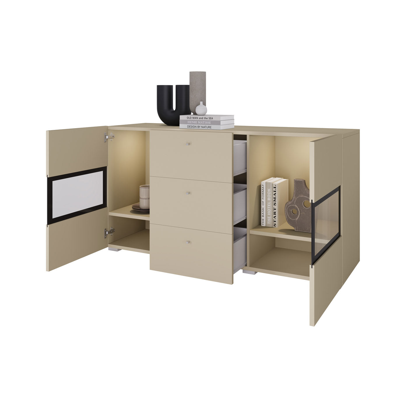 Kumode Barots 132/39/70 cm gaiši bēšs/melns - N1 Home