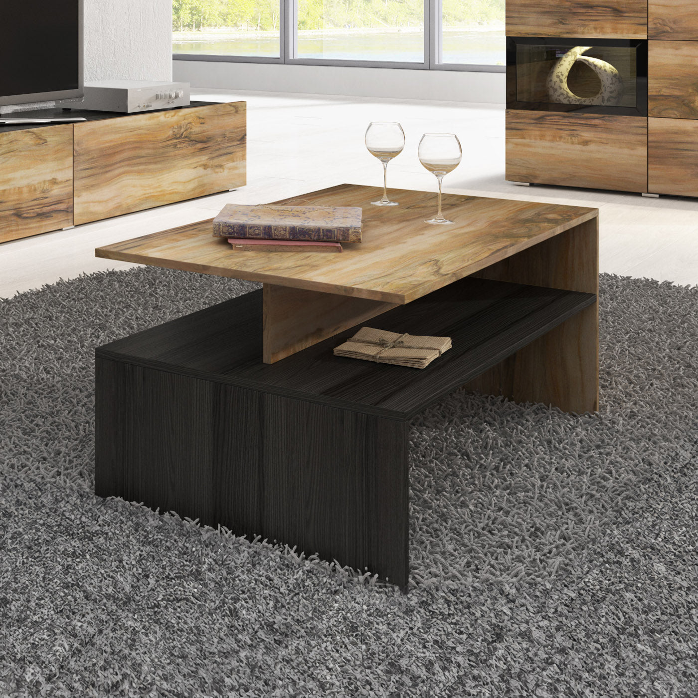 Kafijas galds Barots 100/60/45 cm satīna nussbaum/melns/touchwood - N1 Home