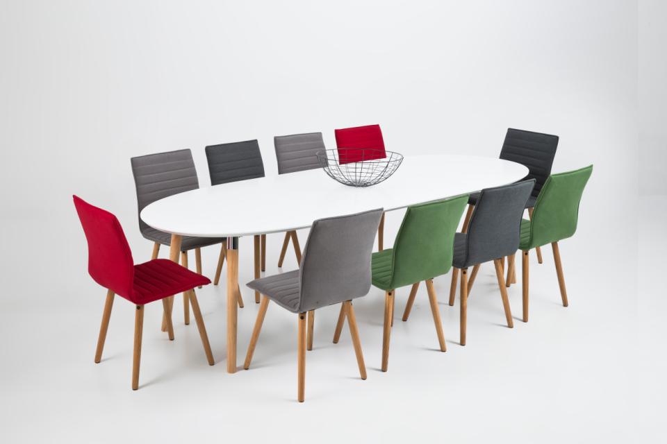 BE ovāls pusdienu galds balti PU krāsots MDF 170/270x100x74 cm