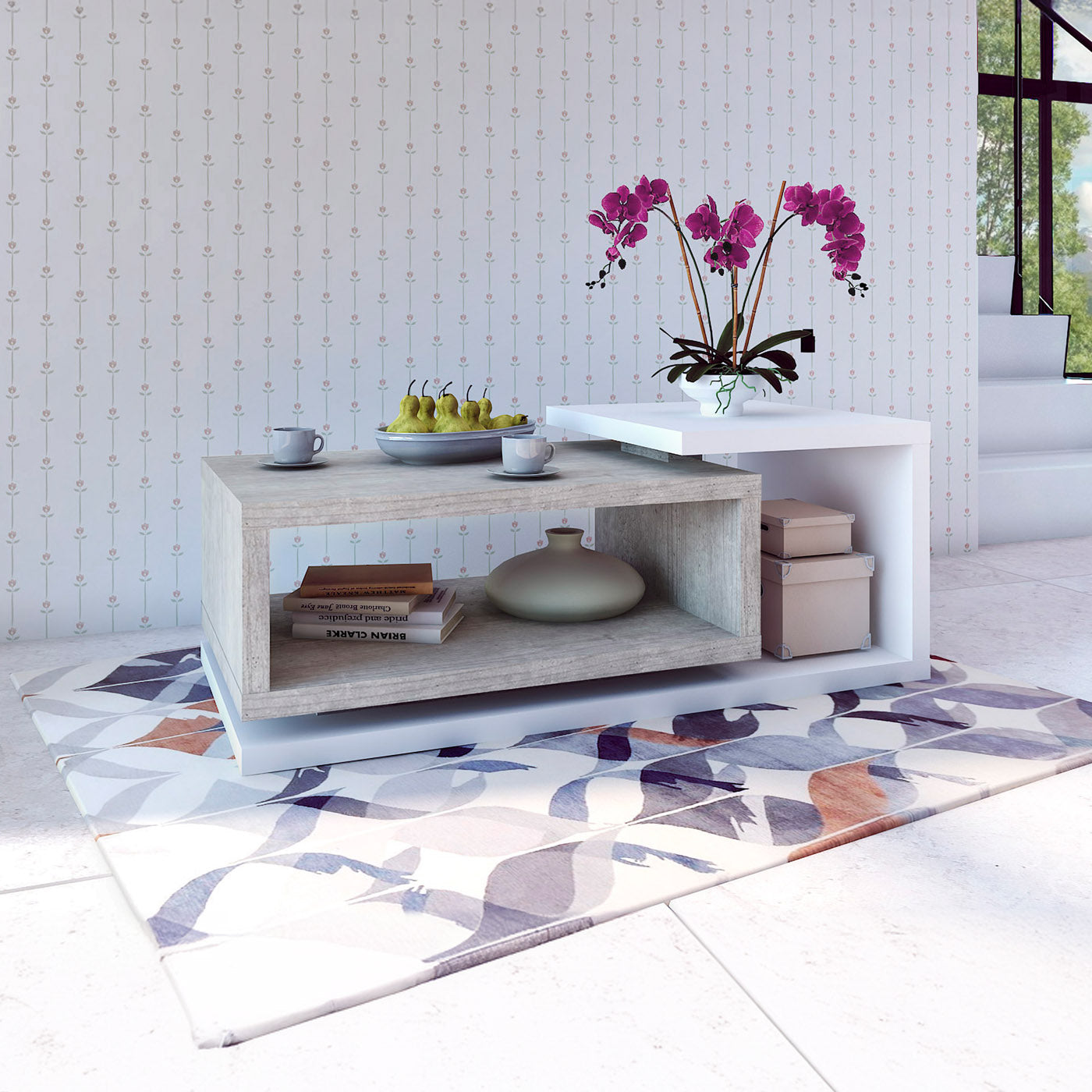 Kafijas galds Botas 120/60/40 cm balts/betons Kolorādo - N1 Home