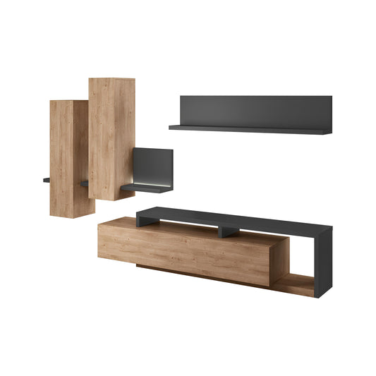 Sienas bloks Botes 219+/52/200 cm antracīts/ribbeka ozols - N1 Home