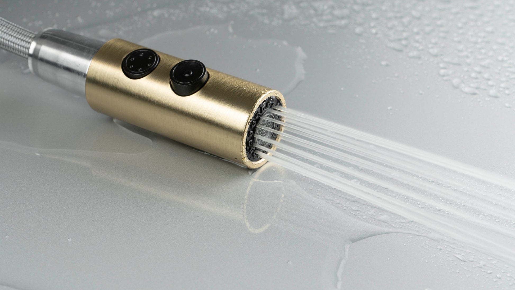 Virtuves jaucējkrāns ar izvelkamu snīpi - 2 veidu strūklas Olfato 451 cm matēts zelts - N1 Home