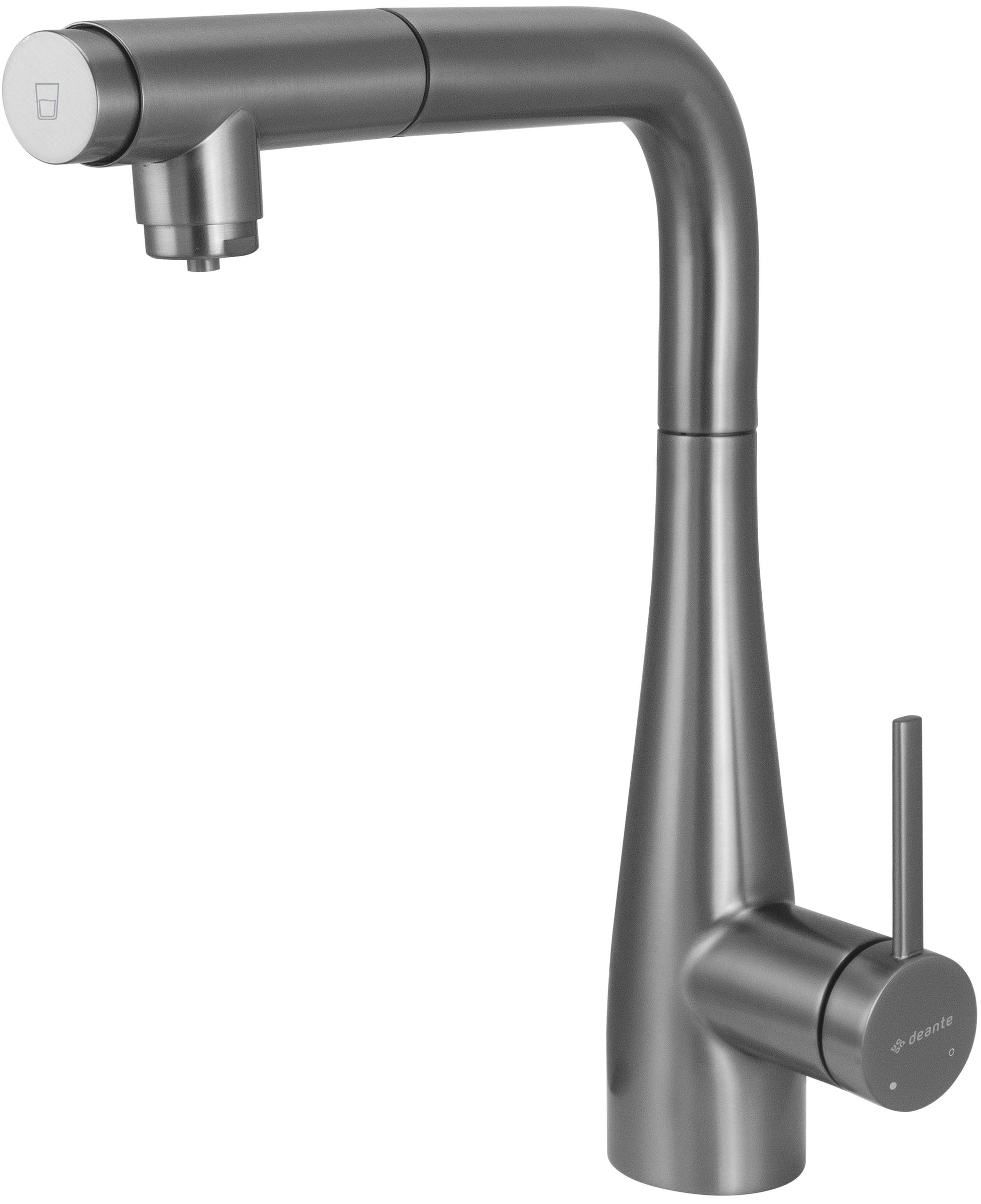 Virtuves jaucējkrāns ar ūdens filtra pieslēgumu un izvelkamu snīpi Eridan 33 cm titanium - N1 Home