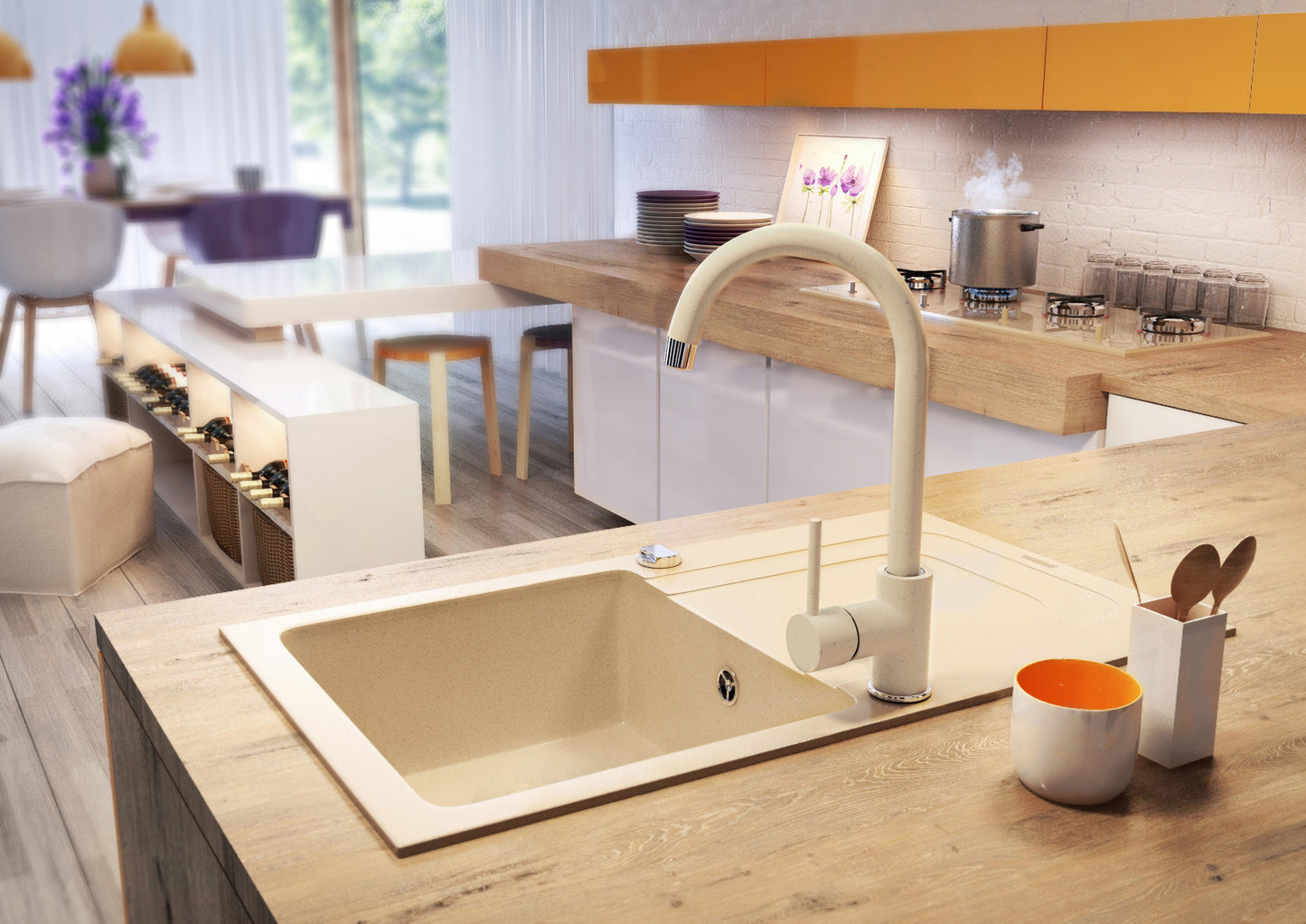 Virtuves jaucējkrāns Nemezja 350 mm smiltis - N1 Home