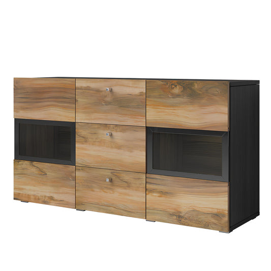 Kumode Barots 132/39/70 cm satīna nussbaum/melns/touchwood - N1 Home