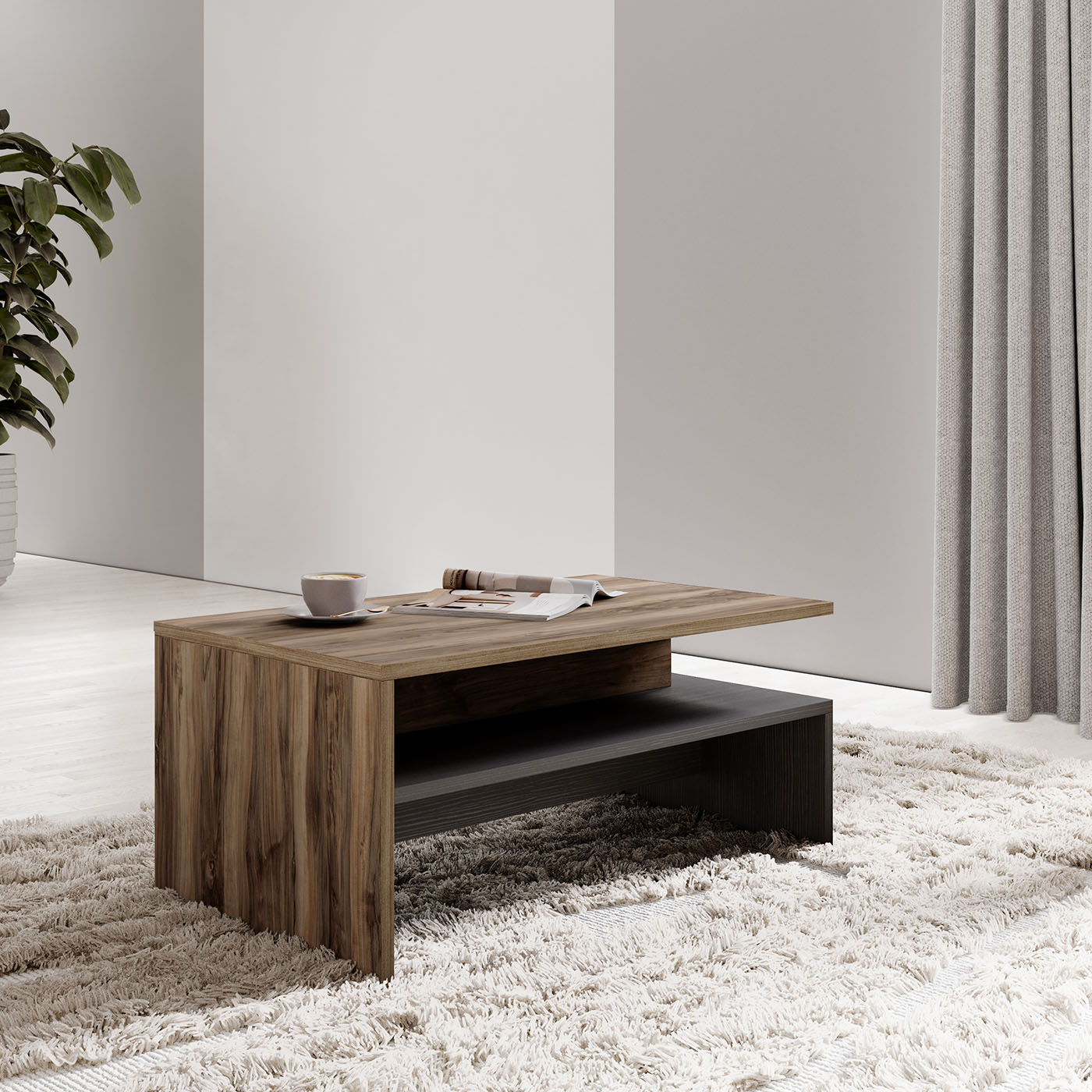 Kafijas galds Barots 100/60/45 cm satīna nussbaum/melns/touchwood - N1 Home