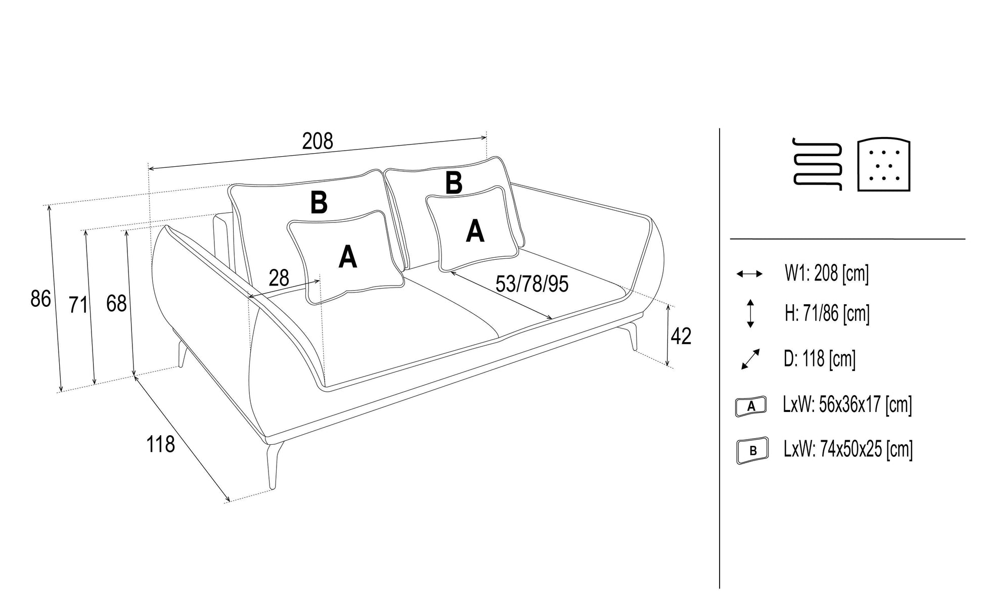 Dīvāns Cavi 86/118/208 cm krēms, barrel 03 - N1 Home