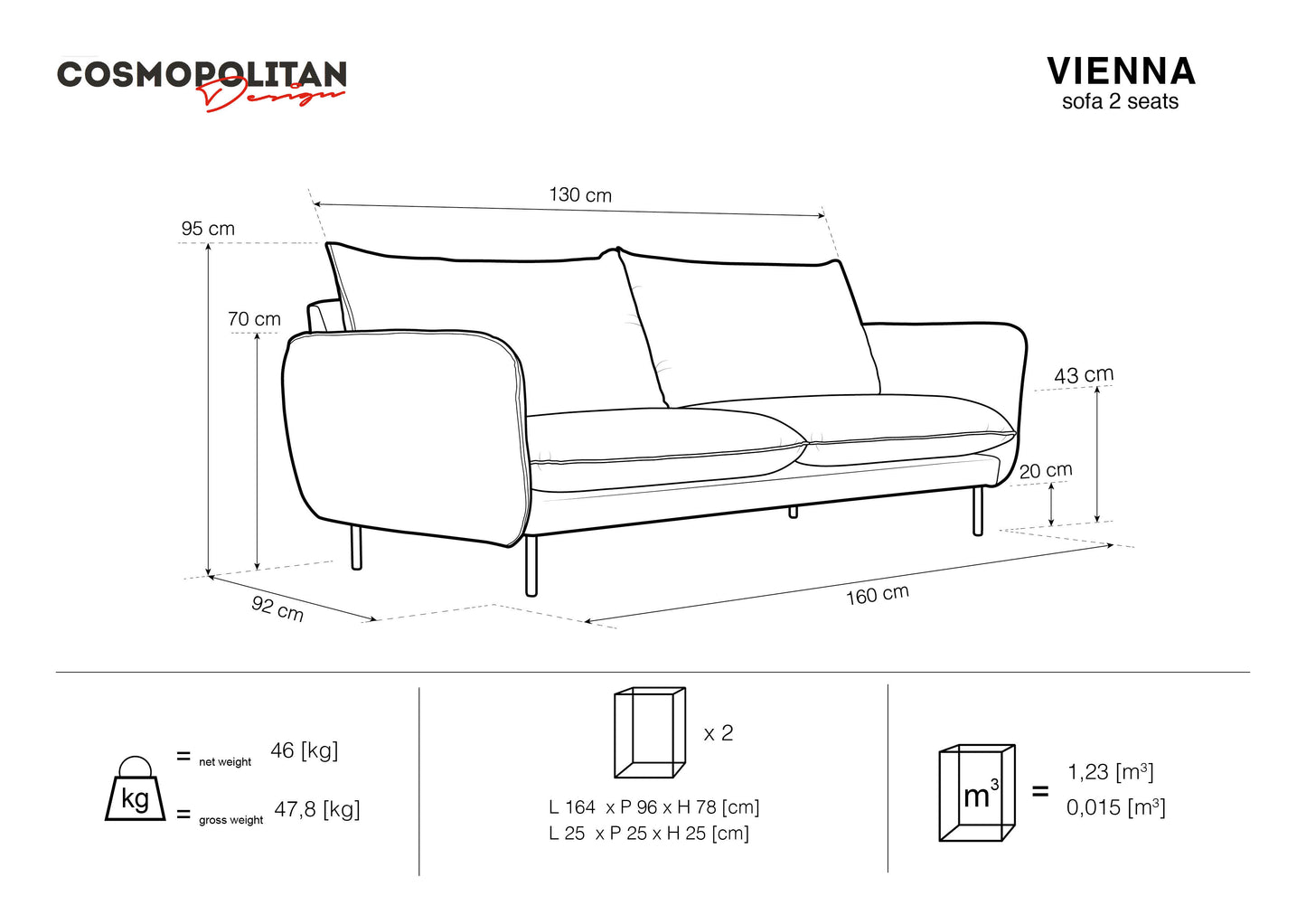 Dīvāns Cosmopolitan Design  Vienna 200x92x95  cm bēšs - N1 Home