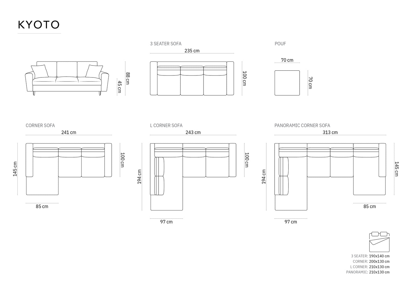 Dīvāns Cosmopolitan Design Kyoto 235x100x88 cm bordo - N1 Home