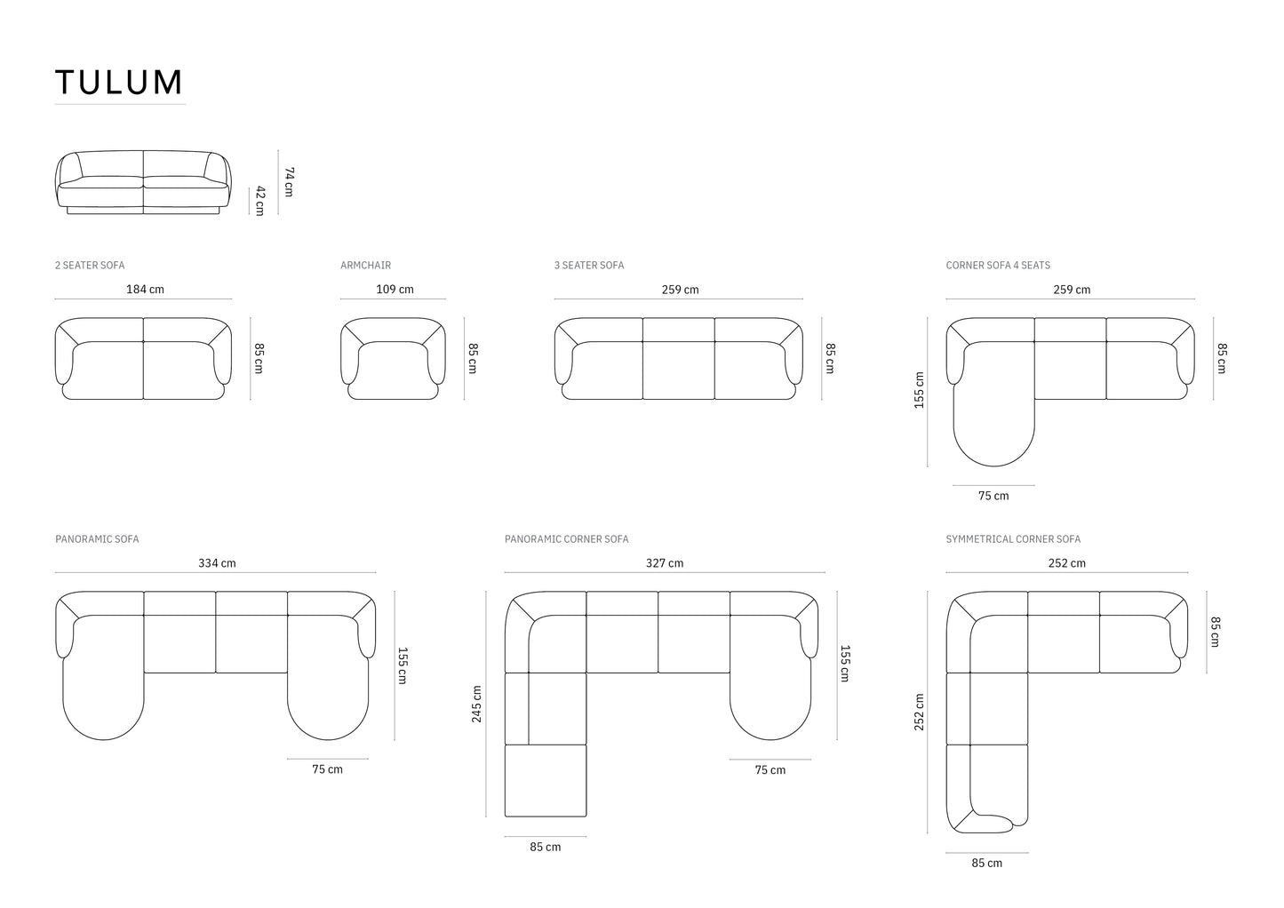 Dīvāns Cosmopolitan Design Tulum 259x85x74 cm gaiši pelēks - N1 Home