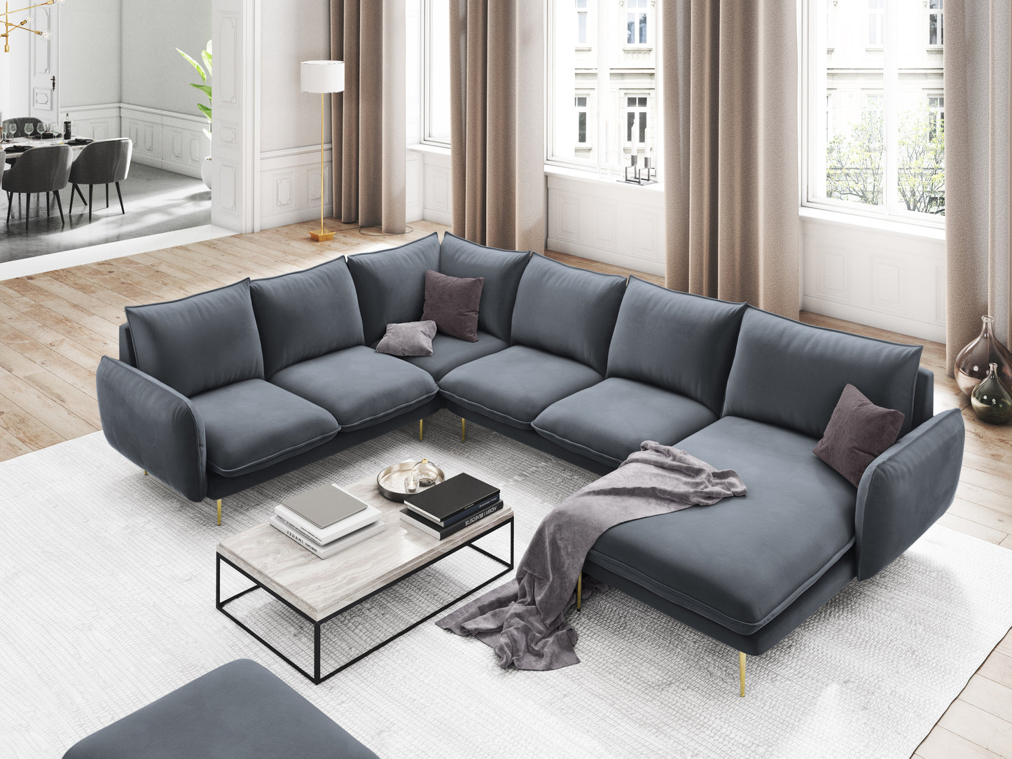 Dīvāns Cosmopolitan Design Vienna samta 330x235x95 cm pelēks - N1 Home