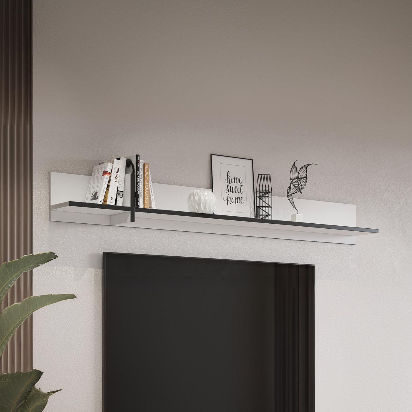 Sienas plaukts Krosit kolekcija 180/23/23 cm balts/melns - N1 Home