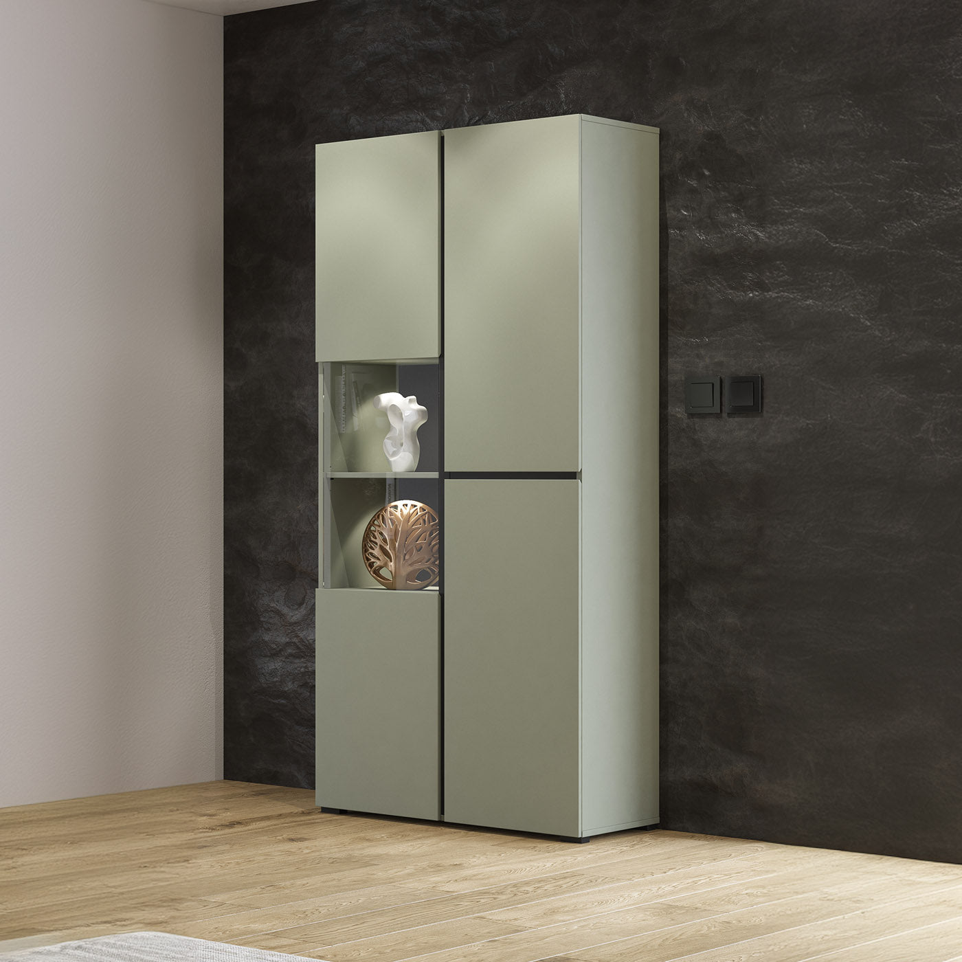 Vitrīnas skapis Krosit kolekcija 79/183/40 cm zaļs/melns - N1 Home