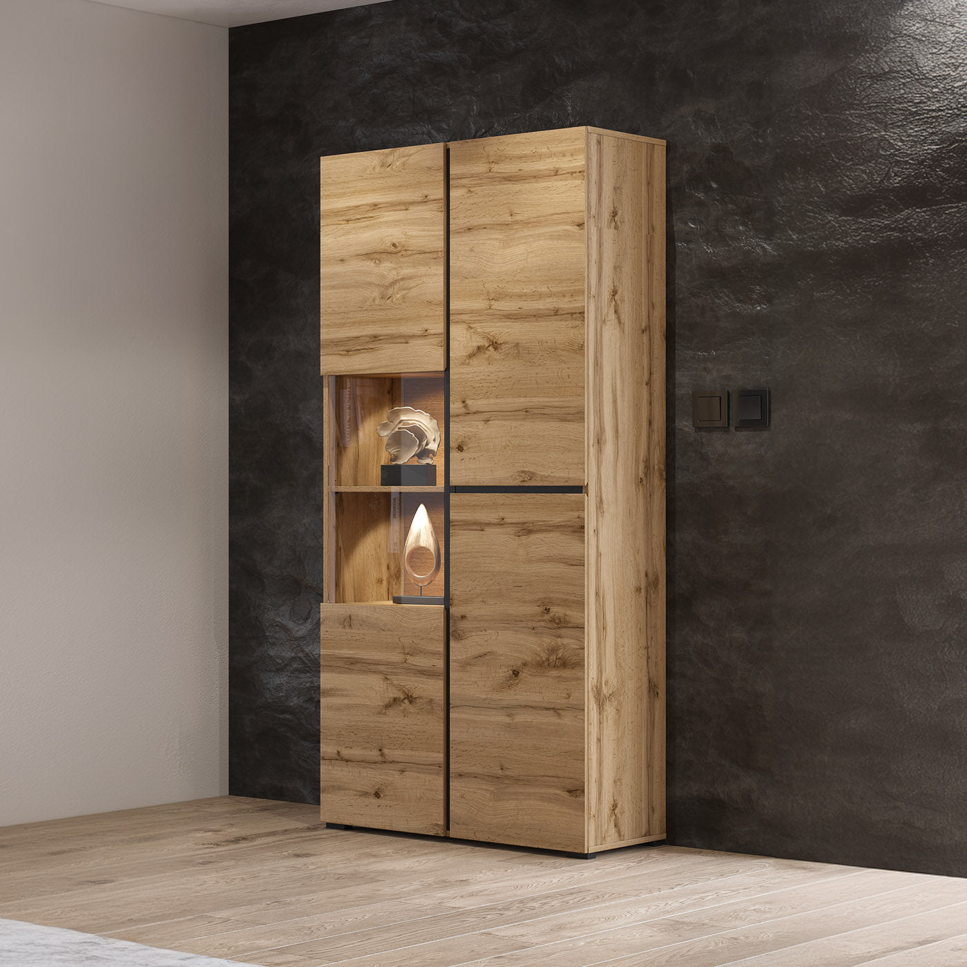 Vitrīnas skapis Krosit kolekcija 79/183/40 cm Votan ozols - N1 Home