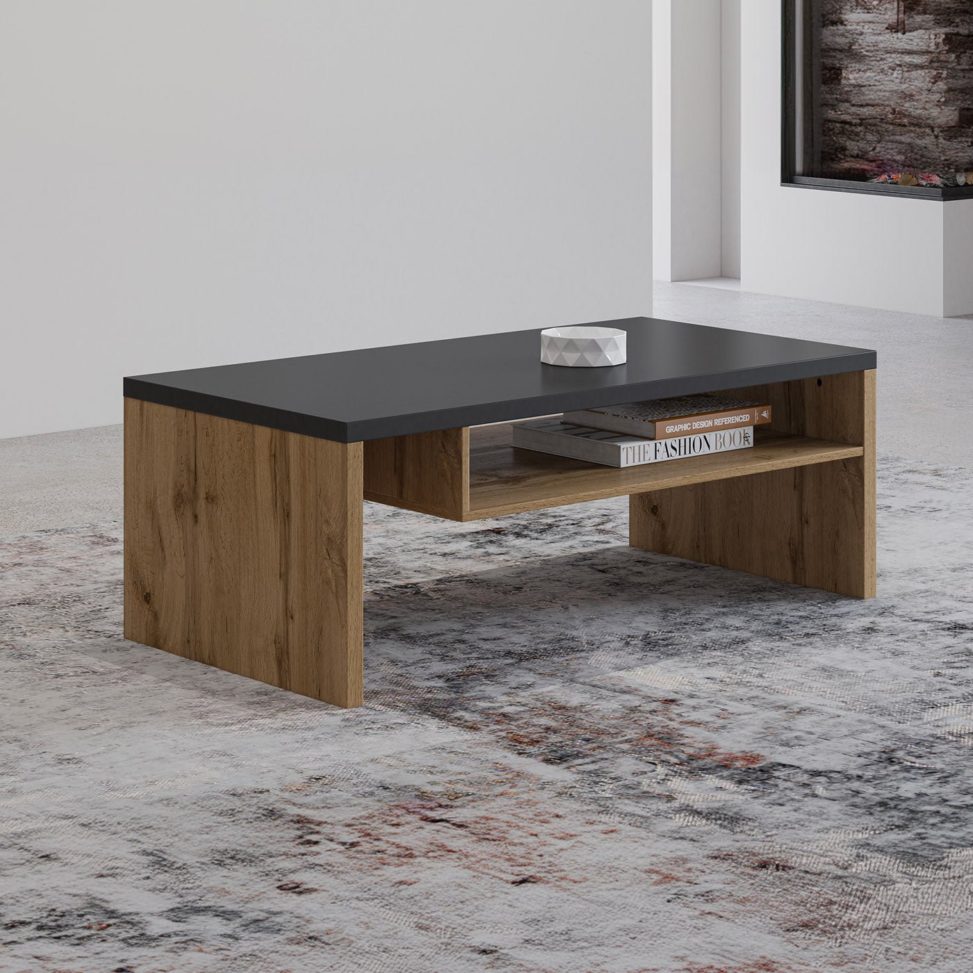 Kafijas galds Krosit kolekcija 120/60/45 cm Votan ozols/melns - N1 Home