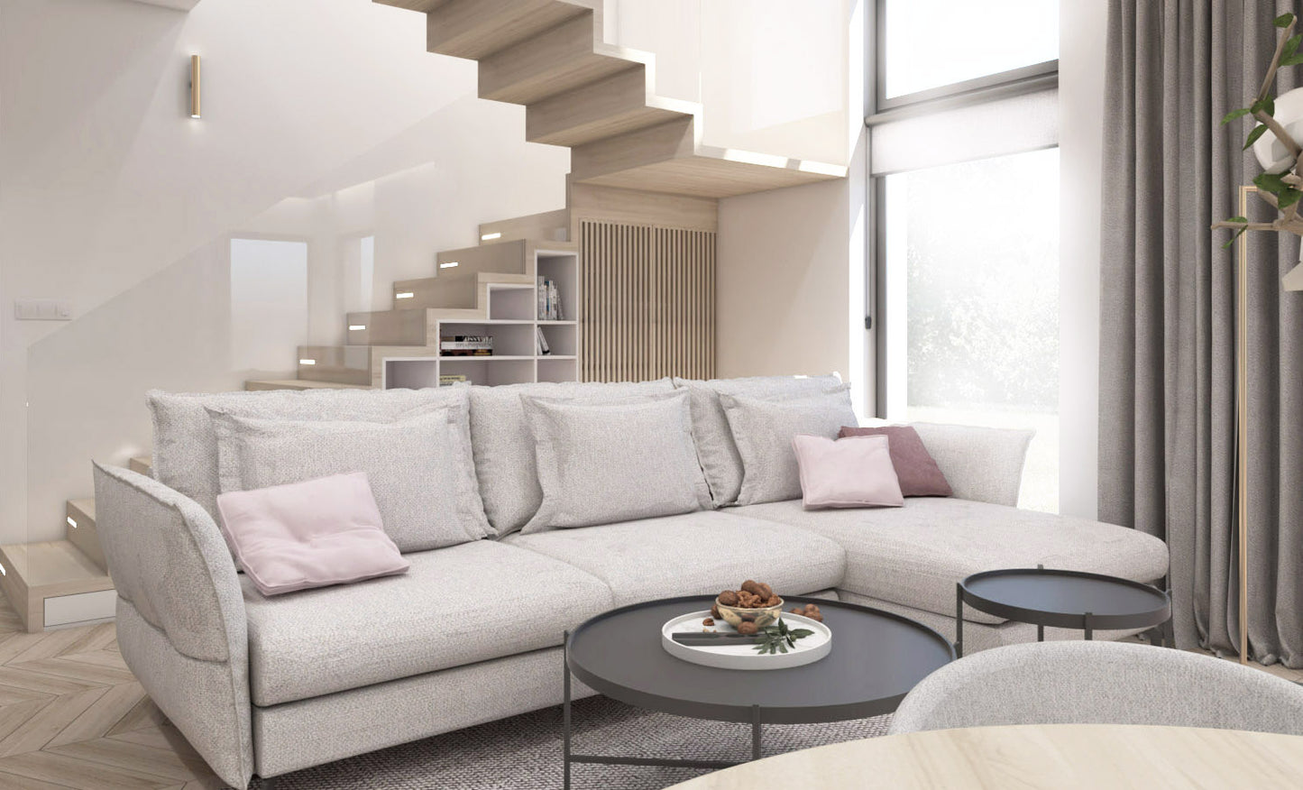 Dīvāns Carmen Corner S2 Befame 318/187/101 cm rozā - N1 Home