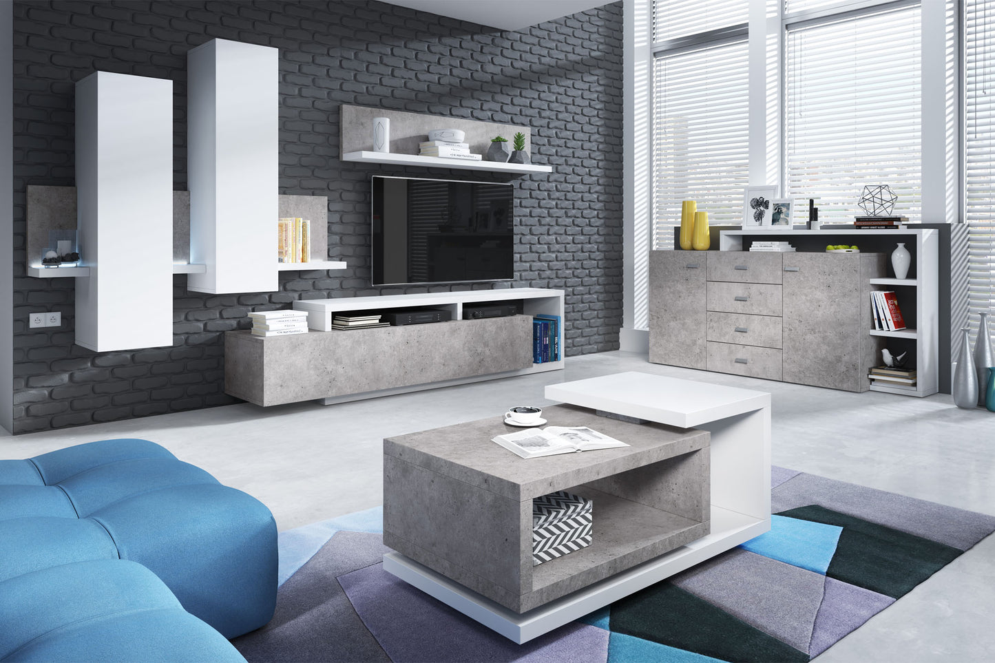 Sienas bloks Botes 219+/52/200 cm balts/betons Kolorādo