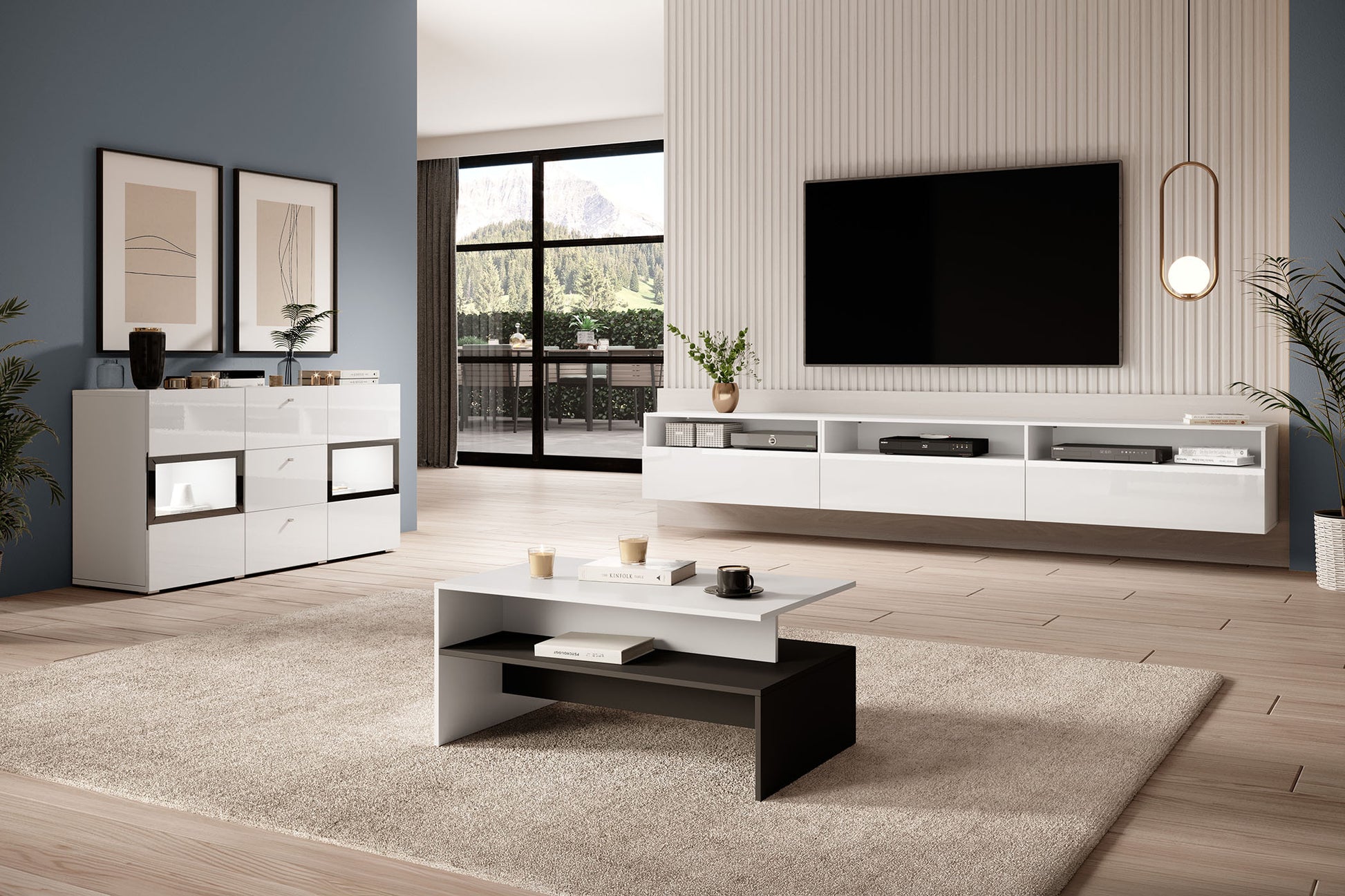 Kafijas galds Barots 100/60/45 cm balts/melns - N1 Home