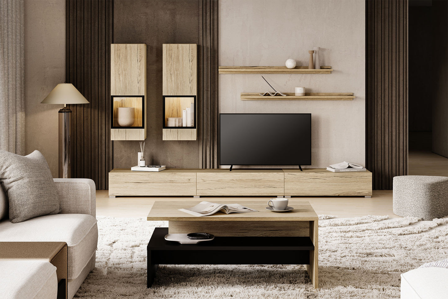 Sienas bloks Barots 270/41 cm San Remo gaišā ozola lamināts/melns