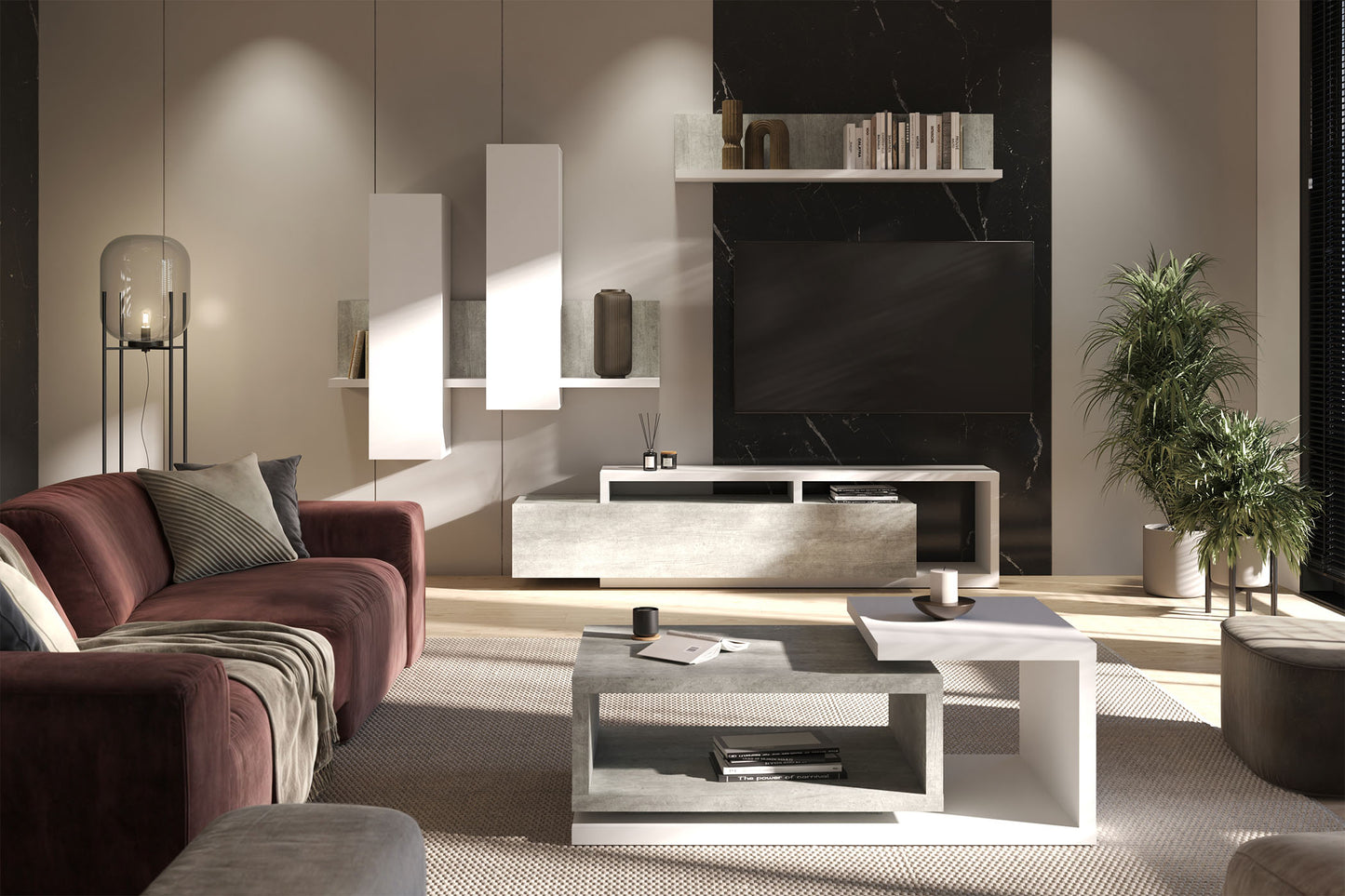 Sienas bloks Botes 219+/52/200 cm balts/betons Kolorādo