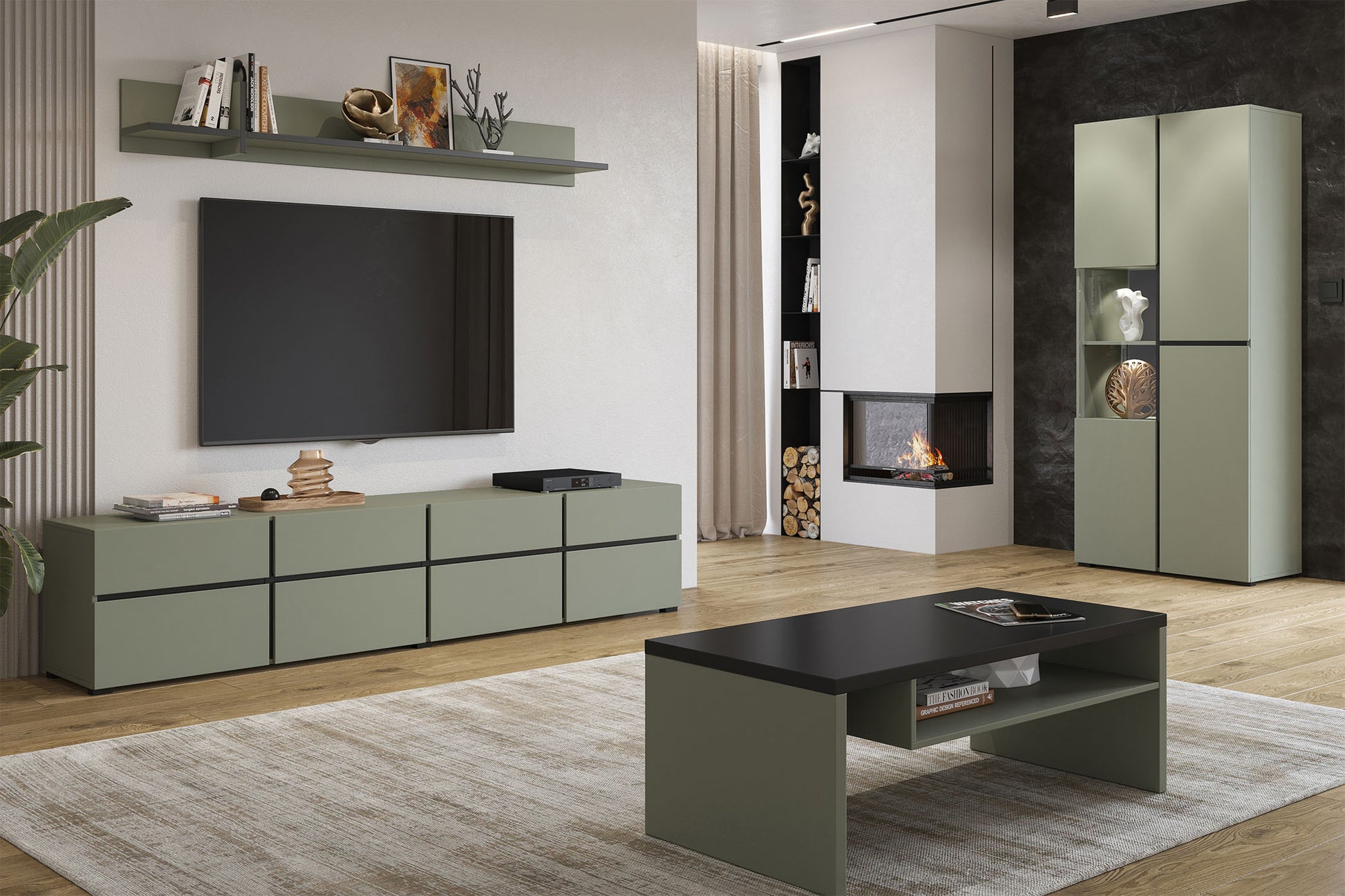 Vitrīnas skapis Krosit kolekcija 79/183/40 cm zaļs/melns - N1 Home