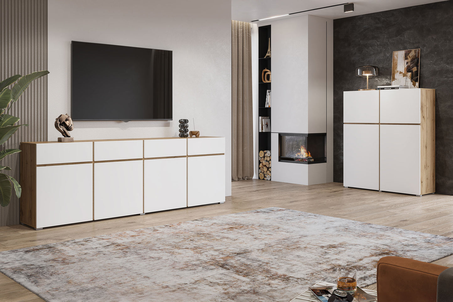 Vitrīnas skapis Krosit kolekcija 79/183/40 cm Votan ozols/balts - N1 Home