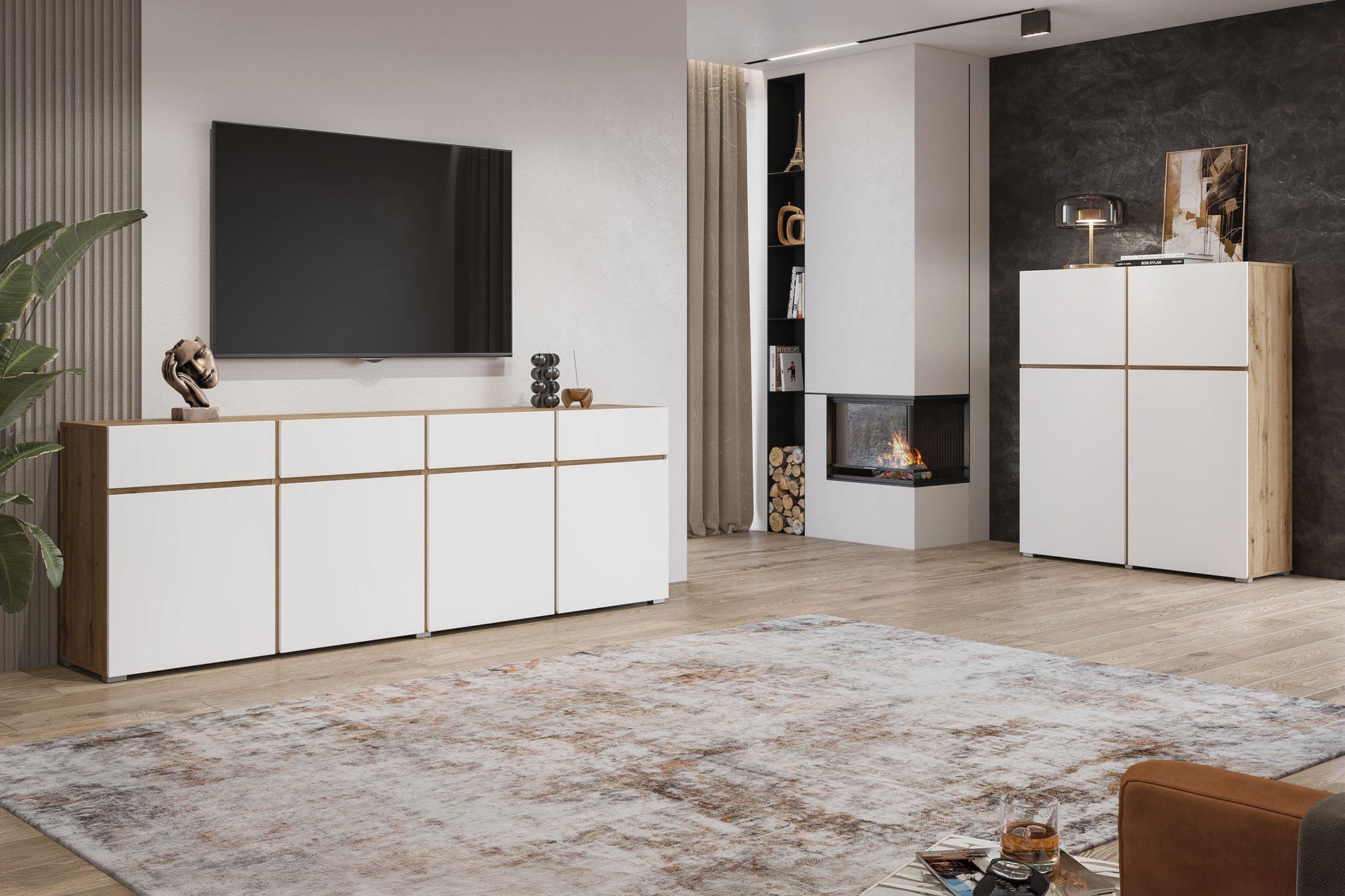 Vitrīnas skapis Krosit kolekcija 79/183/40 cm Votan ozols/balts - N1 Home