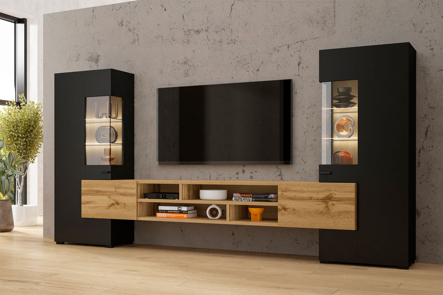 Sienas bloks Cobas 270/143/45 cm melns oniks/votan ozols