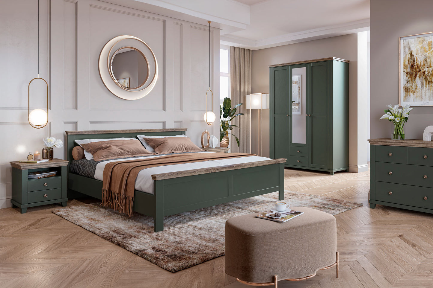 Skapis Evtar 200; 246/216/62 cm zaļs/Lefkas ozols - N1 Home