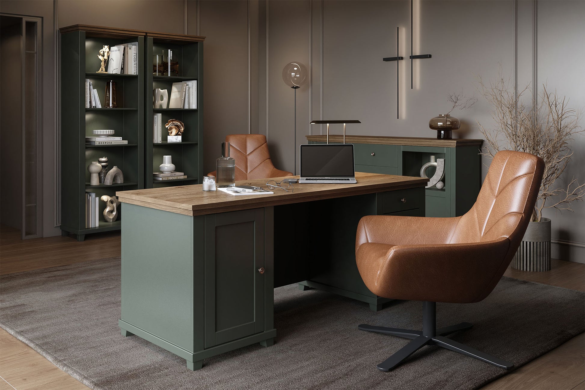 Skapis Evtar 126/200/42 cm zaļs/Lefkas ozols - N1 Home