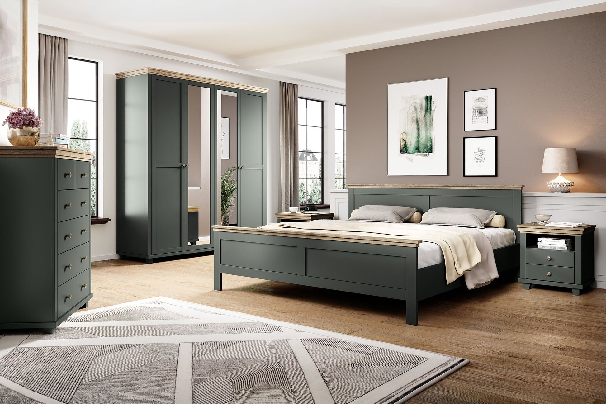 Skapis Evtar 200; 246/216/62 cm zaļs/Lefkas ozols - N1 Home