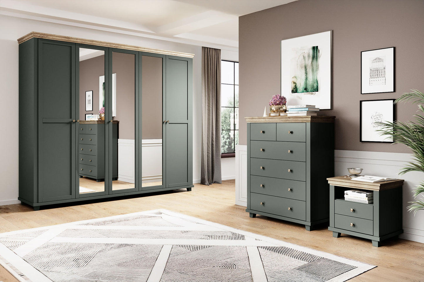 Skapis Evtar 154/216/62 cm zaļs/Lefkas ozols - N1 Home