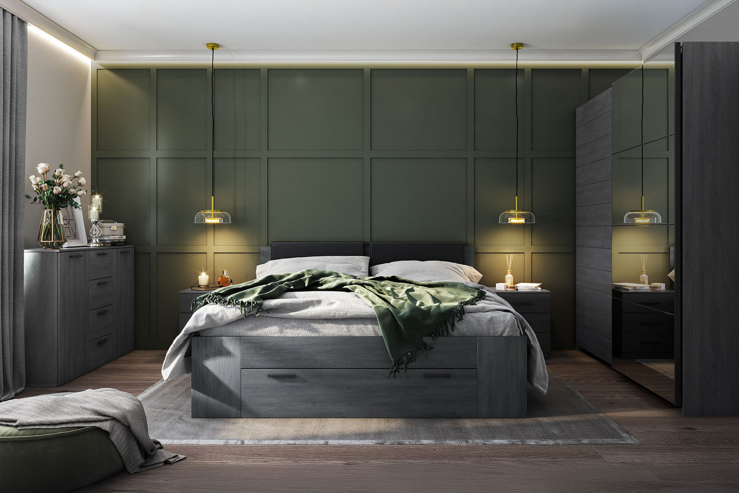 Skapis Galateja 200; 221; 270/61/210 cm carbon ozols - N1 Home