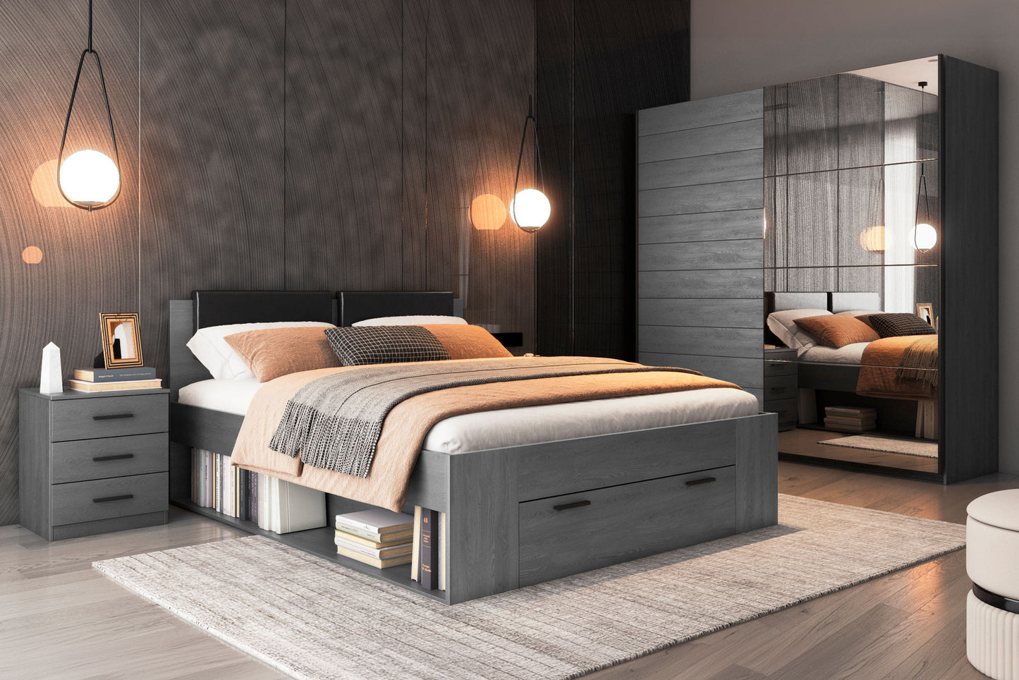 Skapis Galateja 200; 221; 270/61/210 cm carbon ozols - N1 Home