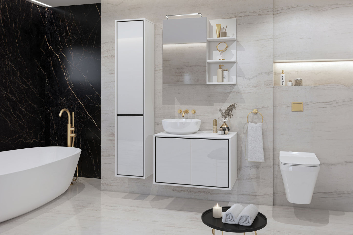 Skapis Iriva 35/30/172 cm balts/melns