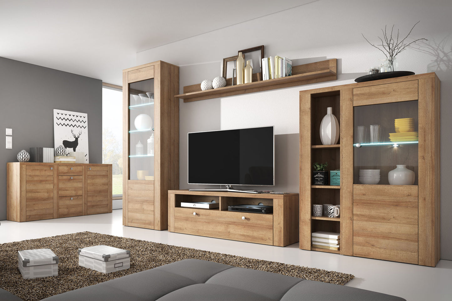 Skapis Laroš 65/206/37 cm Rivjēras gaišais ozols