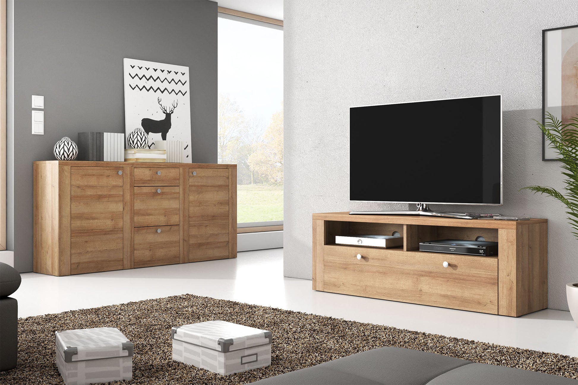 Kumode Laroš 155/130/37 cm Rivjēras gaišais ozols - N1 Home