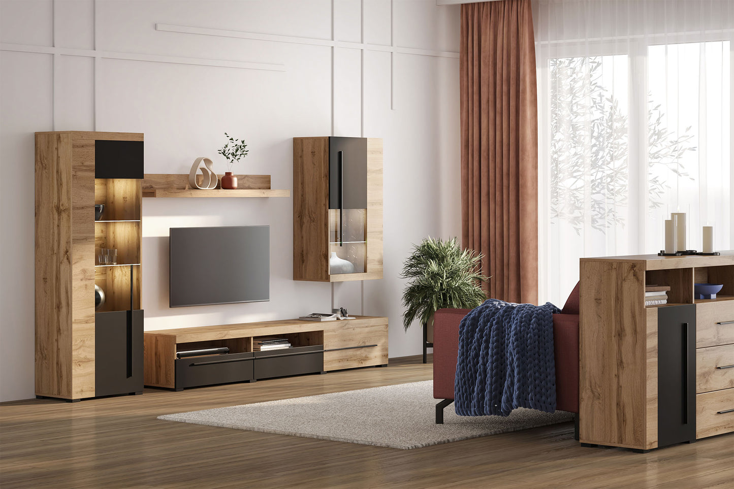 Sienas bloks Rogos 255/160/40 cm Votan ozols/melns